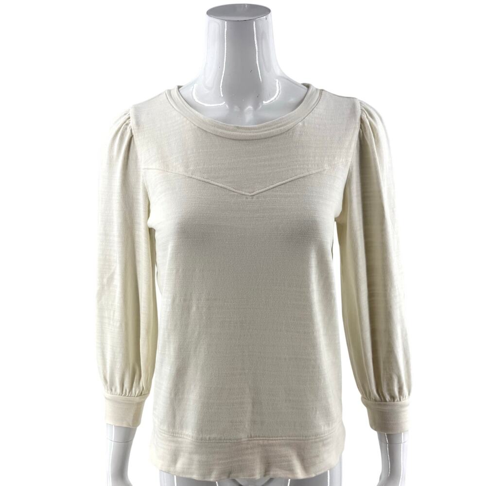 Ann Taylor LOFT Womens Top Size Small Cream Ivory Cotton Puff Shoulder Pullover